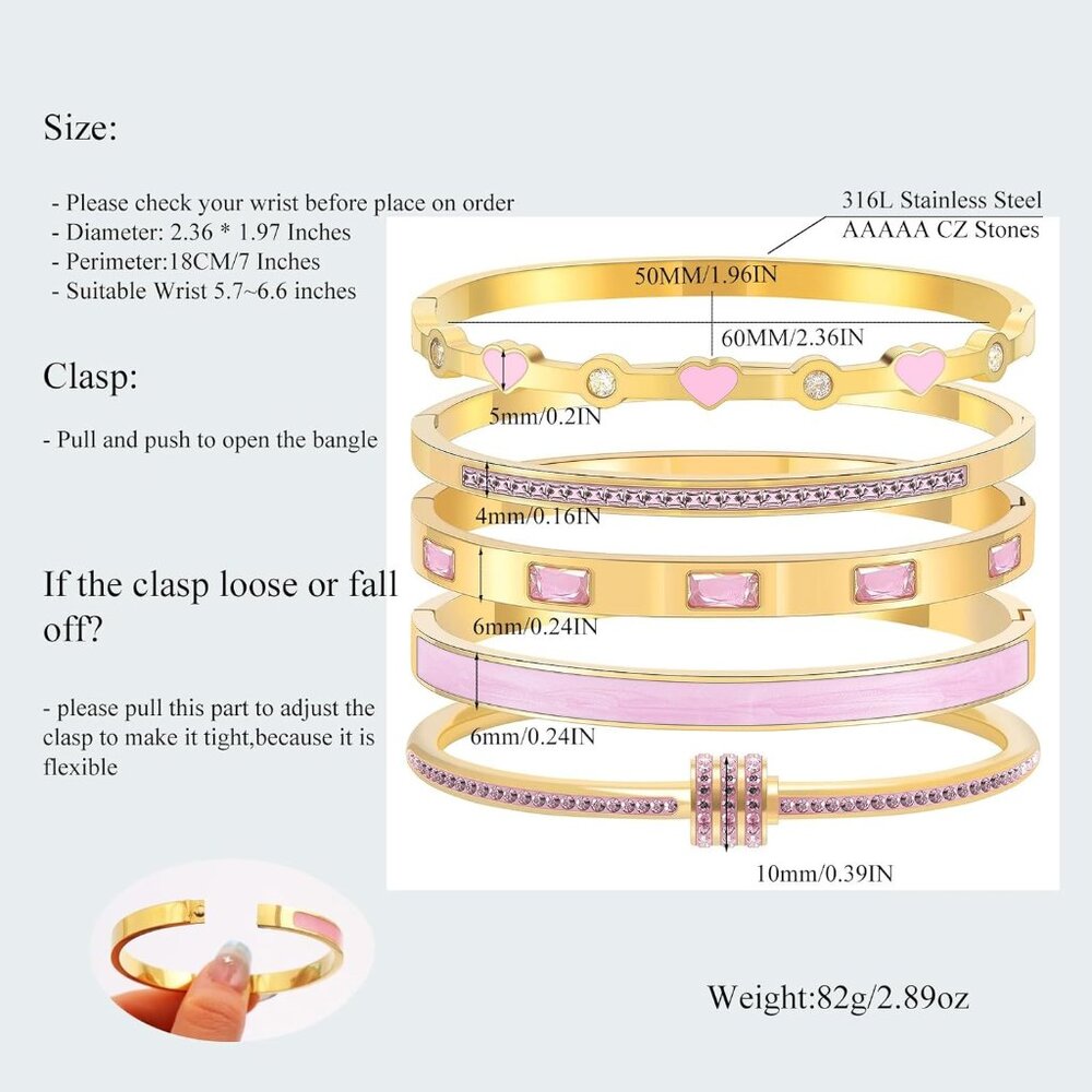 Charming Stackable Pink Heart Bangles - Perfect 1… - image 6